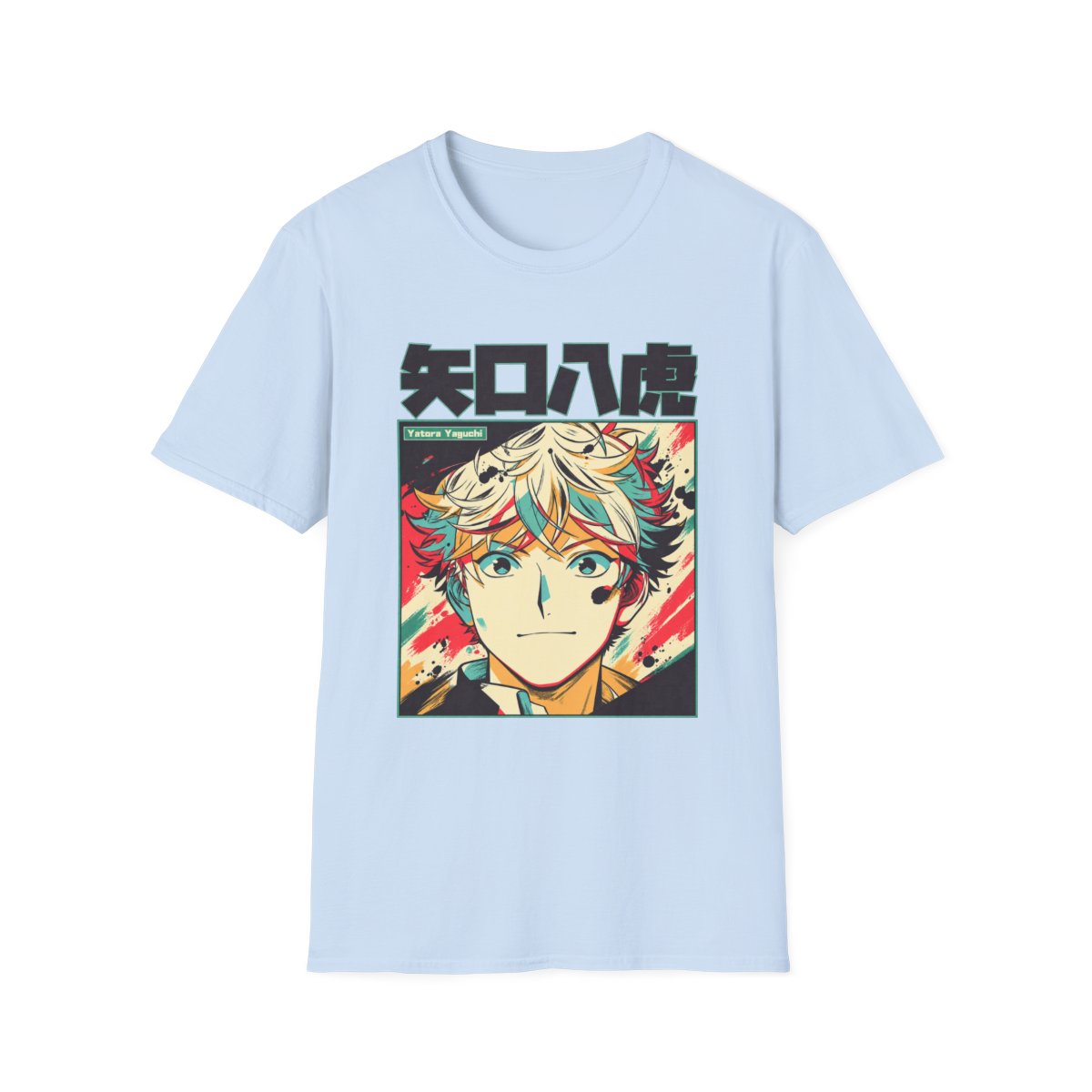 Anime Boy Portrait T-Shirt | Colorful Manga Face Graphic | Blue Period Anime Merch - alternate angle 2, merchandise